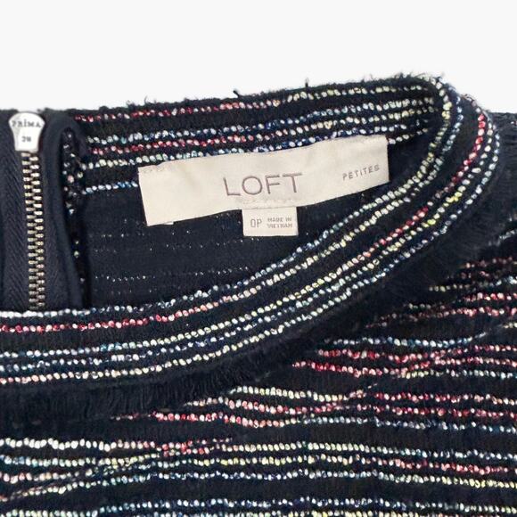 LOFT Women's Navy Blue/Rainbow Striped Tweed Shift Dress (Multi-Color | Size OP) - Picture 4 of 5